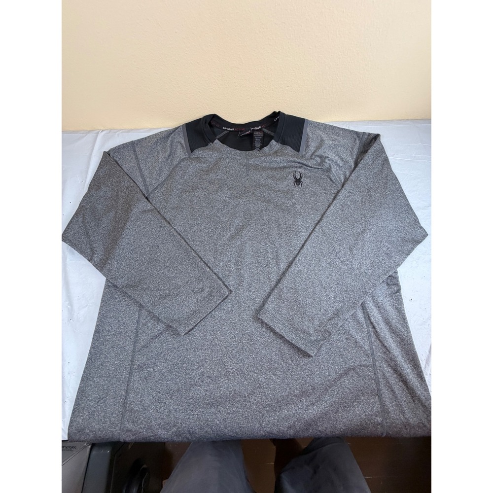 Spyder Active Mens‎ XL Long Sleeve Performance Shirt Gray Black Athletic SPM100U